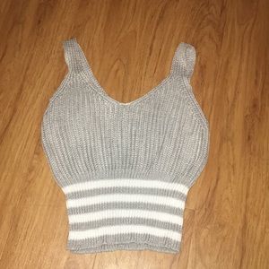Grey and White Striped Cropped Tank Top